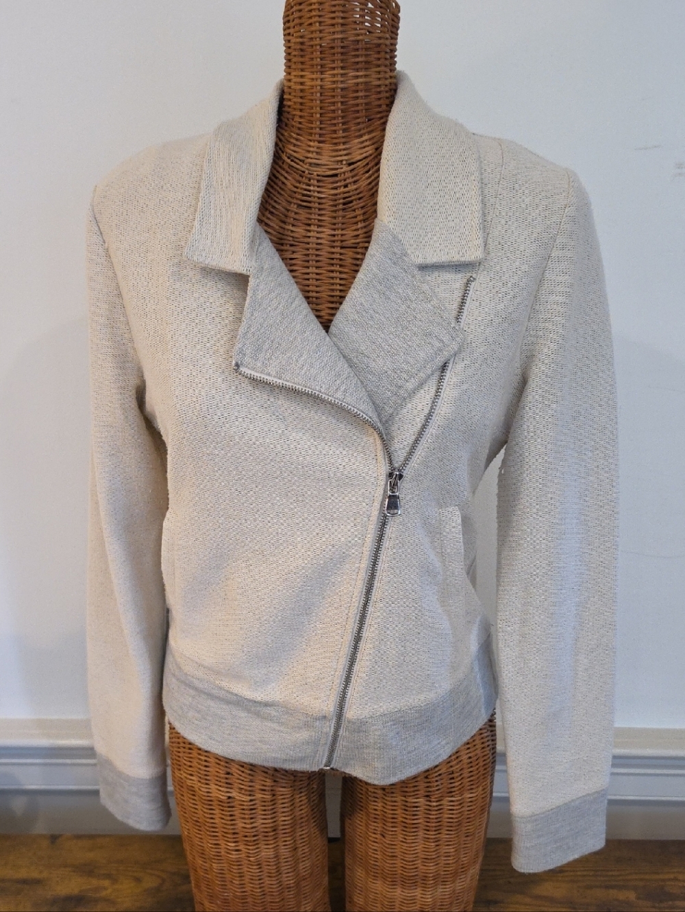 Lou & Grey Cream Knit Asymmetrical Zip Bomber Jacket